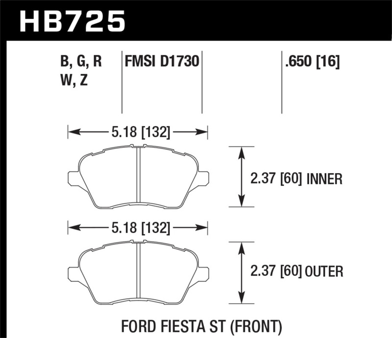 Ford Fiesta ST Brake Pads - Front - Hawk Performance - HP+ - `14-`16